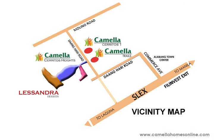 Vicinity Map Location Dorina Uphill - Camella Cerritos | Crown Asia Prime House for Sale Daang Hari Bacoor Cavite